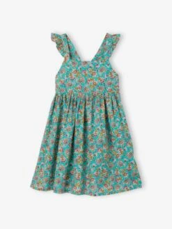 Robe à Fleurs Bretelles Volantées Fille Vert Imprimé - Vertbaudet -Petite Modeuse robe a fleurs bretelles volantees fille 3