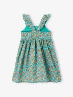 Robe à Fleurs Bretelles Volantées Fille Vert Imprimé - Vertbaudet -Petite Modeuse robe a fleurs bretelles volantees fille 4