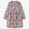 Robe à Fleurs Smokée épaules Fille Bleu Jean Imprimé - Vertbaudet