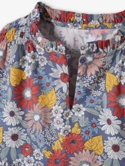 Robe à Fleurs Smokée épaules Fille Bleu Jean Imprimé - Vertbaudet -Petite Modeuse robe a fleurs smokee epaules fille 2
