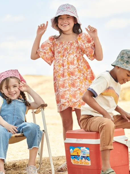 Robe à Smocks Imprimée Fleurs Fille Rose Nude - Vertbaudet 1 Robe à Smocks Imprimée Fleurs Fille Rose Nude - Vertbaudet