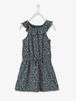 Robe à Volant Fille Bleu Canard Imprimé - Vertbaudet