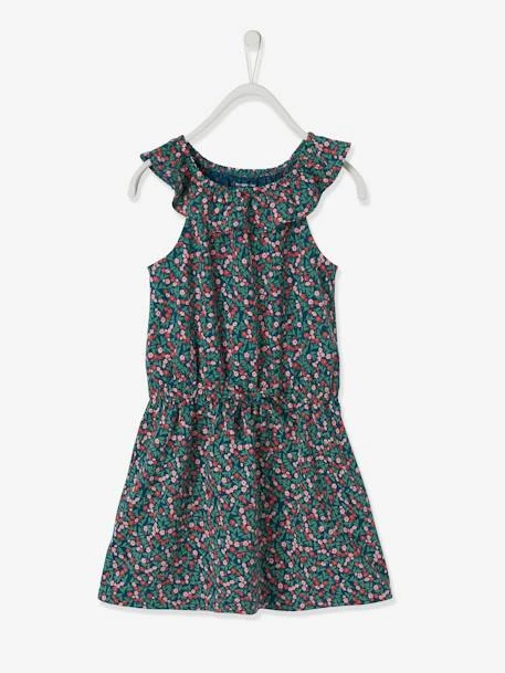 Robe à Volant Fille Bleu Canard Imprimé - Vertbaudet 1 Robe à Volant Fille Bleu Canard Imprimé - Vertbaudet