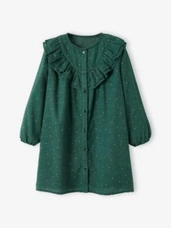 Robe à Volants Motifs Pois Irisés Fille Vert Imprimé - Vertbaudet