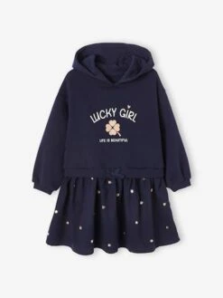 Robe Bi-matière à Capuche Fille Bleu - Vertbaudet