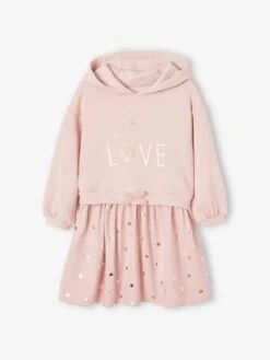 Robe Bi-matière à Capuche Fille Bleu - Vertbaudet -Petite Modeuse robe bi matiere a capuche fille 3