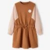 Robe Bicolore En Molleton Fille Badge Fleur Brodé Bicolore - Vertbaudet