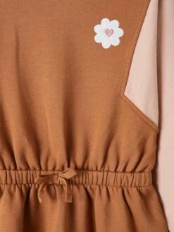 Robe Bicolore En Molleton Fille Badge Fleur Brodé Bicolore - Vertbaudet -Petite Modeuse robe bicolore en molleton fille badge fleur brode 2