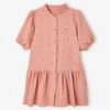 Robe Boutonnée En Gaze De Coton Fille Manches 3/4 Moutarde - Vertbaudet
