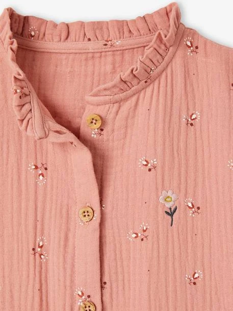 Robe Boutonnée En Gaze De Coton Fille Manches 3/4 Moutarde - Vertbaudet 3 Robe Boutonnée En Gaze De Coton Fille Manches 3/4 Moutarde - Vertbaudet – Image 3