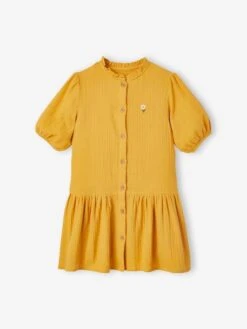 Robe Boutonnée En Gaze De Coton Fille Manches 3/4 Moutarde - Vertbaudet 11 Robe Boutonnée En Gaze De Coton Fille Manches 3/4 Moutarde - Vertbaudet -Petite Modeuse robe boutonnee en gaze de coton fille manches 34 5