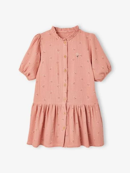 Robe Boutonnée En Gaze De Coton Fille Manches 3/4 Moutarde - Vertbaudet 1 Robe Boutonnée En Gaze De Coton Fille Manches 3/4 Moutarde - Vertbaudet