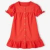 Robe Boutonnée En Popeline Fille Rouge écarlate - Vertbaudet