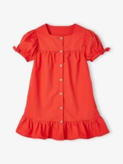 Robe Boutonnée En Popeline Fille Rouge écarlate - Vertbaudet