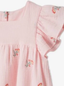 Robe Brodée Fleurs En Gaze De Coton Fille Rose - Vertbaudet -Petite Modeuse robe brodee fleurs en gaze de coton fille 3