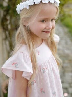 Robe Brodée Fleurs En Gaze De Coton Fille Rose - Vertbaudet -Petite Modeuse robe brodee fleurs en gaze de coton fille 5