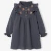 Robe Brodée Fleurs Fille En Gaze De Coton Gris - Vertbaudet