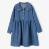 Robe Col Claudine En Denim Fille Denim Brut - Vertbaudet