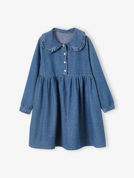 Robe Col Claudine En Denim Fille Denim Brut - Vertbaudet 1 Robe Col Claudine En Denim Fille Denim Brut - Vertbaudet