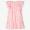 Robe De Cérémonie Fille Effet Plumetis Détails Dentelle Rose - Vertbaudet