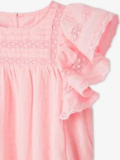 Robe De Cérémonie Fille Effet Plumetis Détails Dentelle Rose - Vertbaudet -Petite Modeuse robe de ceremonie fille effet plumetis details dentelle 2