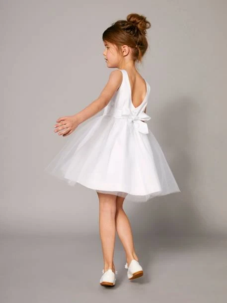 Robe De Cérémonie Fille En Satin Et Tulle Rose Poudré - Vertbaudet 4 Robe De Cérémonie Fille En Satin Et Tulle Rose Poudré - Vertbaudet – Image 4