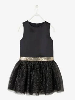 Robe De Fête Fille En Satin Et Tulle Irisé Noir - Vertbaudet