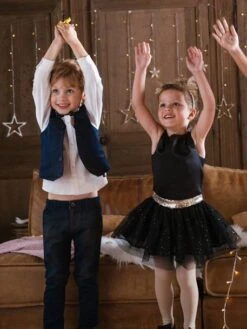 Robe De Fête Fille En Satin Et Tulle Irisé Noir - Vertbaudet -Petite Modeuse robe de fete fille en satin et tulle irise 4