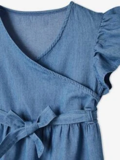 Robe En Denim Léger Effet Portefeuille Fille Stone - Vertbaudet -Petite Modeuse robe en denim leger effet portefeuille fille 3