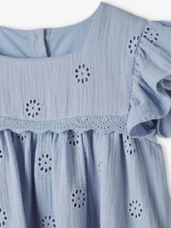 Robe En Gaze De Coton Brodée Fleurs Fille Bleu Pâle - Vertbaudet -Petite Modeuse robe en gaze de coton brodee fleurs fille 2