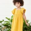 Robe En Gaze De Coton Détails Fantaisie Fille Moutarde - Vertbaudet