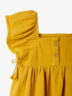 Robe En Gaze De Coton Détails Fantaisie Fille Moutarde - Vertbaudet -Petite Modeuse robe en gaze de coton details fantaisie fille 4