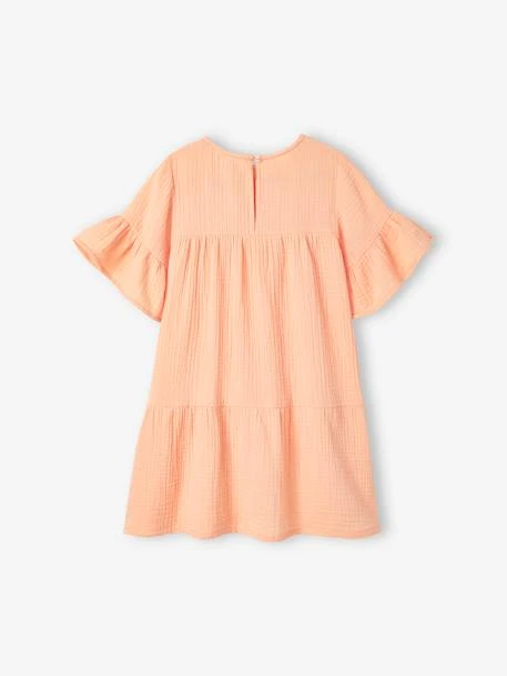 Robe En Gaze De Coton Fille Abricot Poudré - Vertbaudet 2 Robe En Gaze De Coton Fille Abricot Poudré - Vertbaudet – Image 2