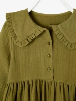 Robe En Gaze De Coton Fille Kaki - Vertbaudet -Petite Modeuse robe en gaze de coton fille 10