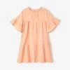 Robe En Gaze De Coton Fille Abricot Poudré - Vertbaudet