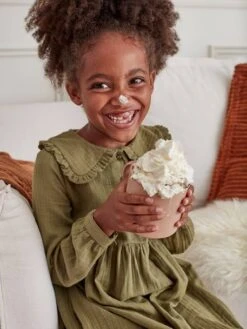 Robe En Gaze De Coton Fille Kaki - Vertbaudet -Petite Modeuse robe en gaze de coton fille 11