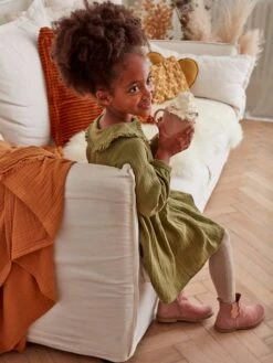 Robe En Gaze De Coton Fille Kaki - Vertbaudet -Petite Modeuse robe en gaze de coton fille 7