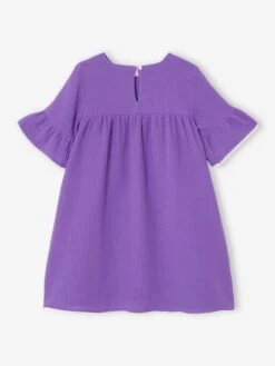 Robe En Gaze De Coton Manches 3/4 Volantées Fille Violet - Vertbaudet 5 Robe En Gaze De Coton Manches 3/4 Volantées Fille Violet - Vertbaudet -Petite Modeuse robe en gaze de coton manches 34 volantees fille 1