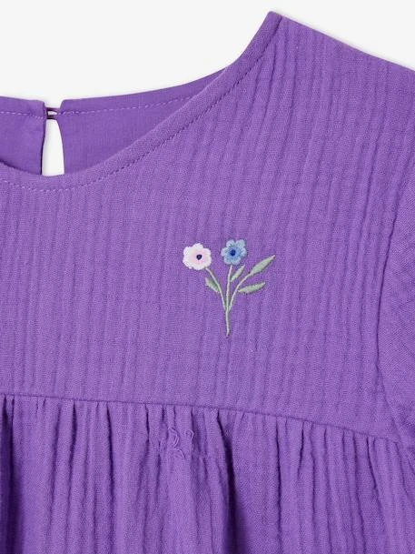 Robe En Gaze De Coton Manches 3/4 Volantées Fille Violet - Vertbaudet 3 Robe En Gaze De Coton Manches 3/4 Volantées Fille Violet - Vertbaudet – Image 3