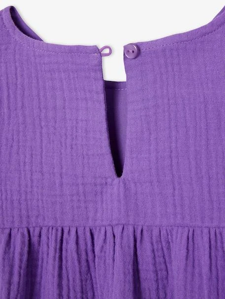 Robe En Gaze De Coton Manches 3/4 Volantées Fille Violet - Vertbaudet 4 Robe En Gaze De Coton Manches 3/4 Volantées Fille Violet - Vertbaudet – Image 4