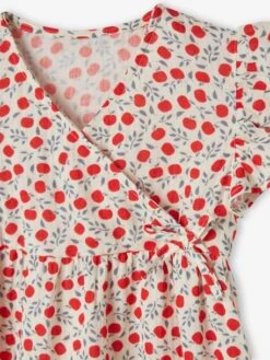 Robe En Gaze De Coton Motifs Pommes Fille Effet Portefeuille écru - Vertbaudet -Petite Modeuse robe en gaze de coton motifs pommes fille effet portefeuille 2