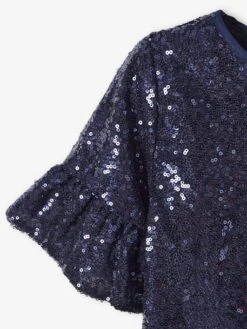 Robe En Sequins Fille Manches Volantées Marine - Vertbaudet -Petite Modeuse robe en sequins fille manches volantees 2