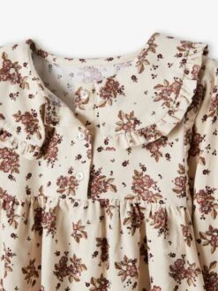 Robe En Velours Imprimé Fleurs Fille Beige Rosé Imprimé - Vertbaudet -Petite Modeuse robe en velours imprime fleurs fille 2