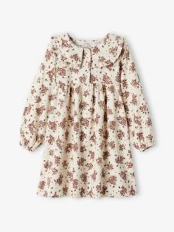 Robe En Velours Imprimé Fleurs Fille Beige Rosé Imprimé - Vertbaudet