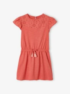 Robe Fille Détails En Broderie Anglaise Blush Foncé - Vertbaudet