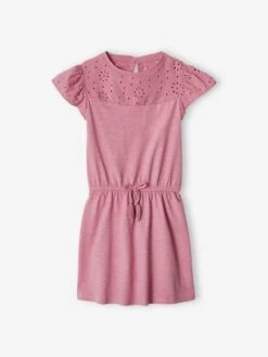 Robe Fille Détails En Broderie Anglaise Blush Foncé - Vertbaudet -Petite Modeuse robe fille details en broderie anglaise 3