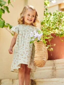 Robe Fille En Gaze De Coton Imprimée Manches Papillon Tomette - Vertbaudet -Petite Modeuse robe fille en gaze de coton imprimee manches papillon 4