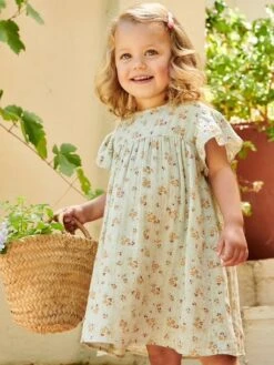 Robe Fille En Gaze De Coton Imprimée Manches Papillon Tomette - Vertbaudet -Petite Modeuse robe fille en gaze de coton imprimee manches papillon 5