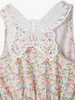 Robe Fille Papillon En Macramé Au Dos Vert Imprimé - Vertbaudet -Petite Modeuse robe fille papillon en macrame au dos 3