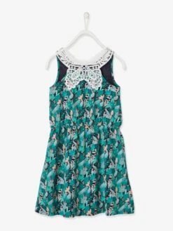 Robe Fille Papillon En Macramé Au Dos Vert Imprimé - Vertbaudet -Petite Modeuse robe fille papillon en macrame au dos 5